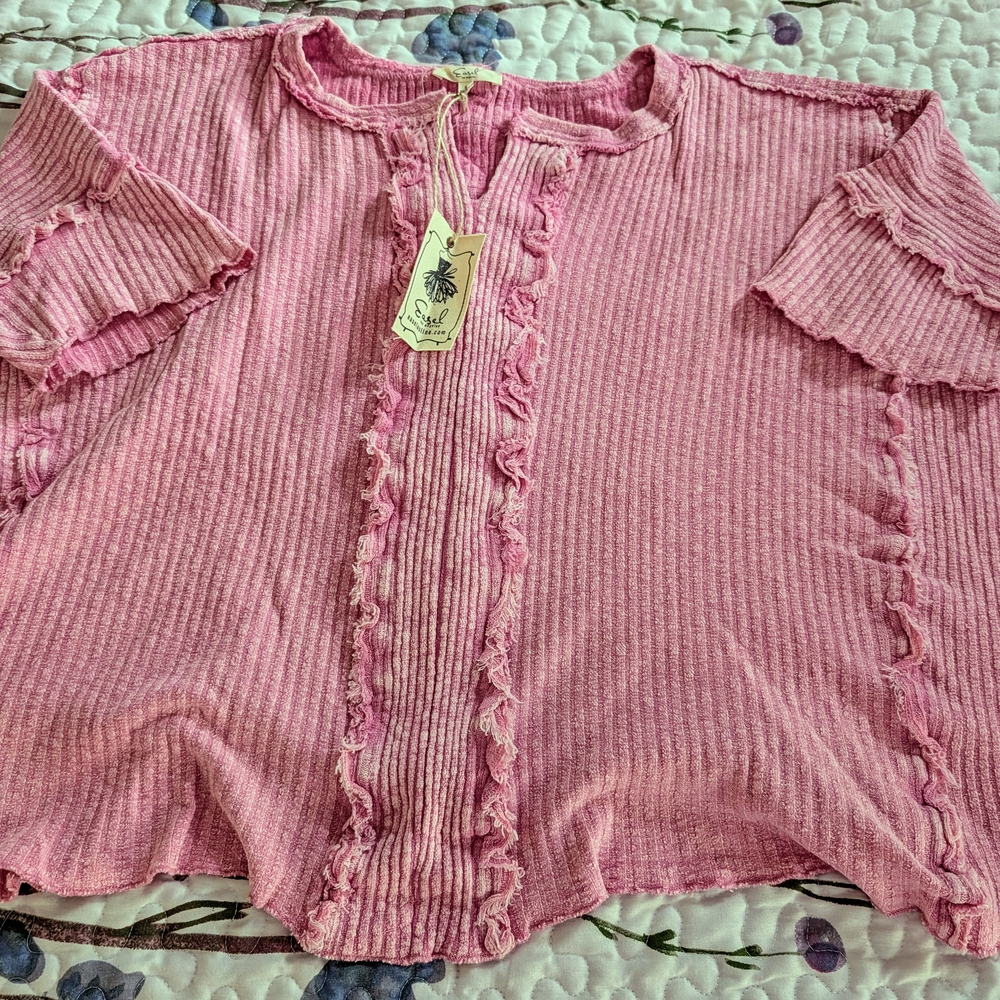 Easel Women's Pink Ruffled  Top